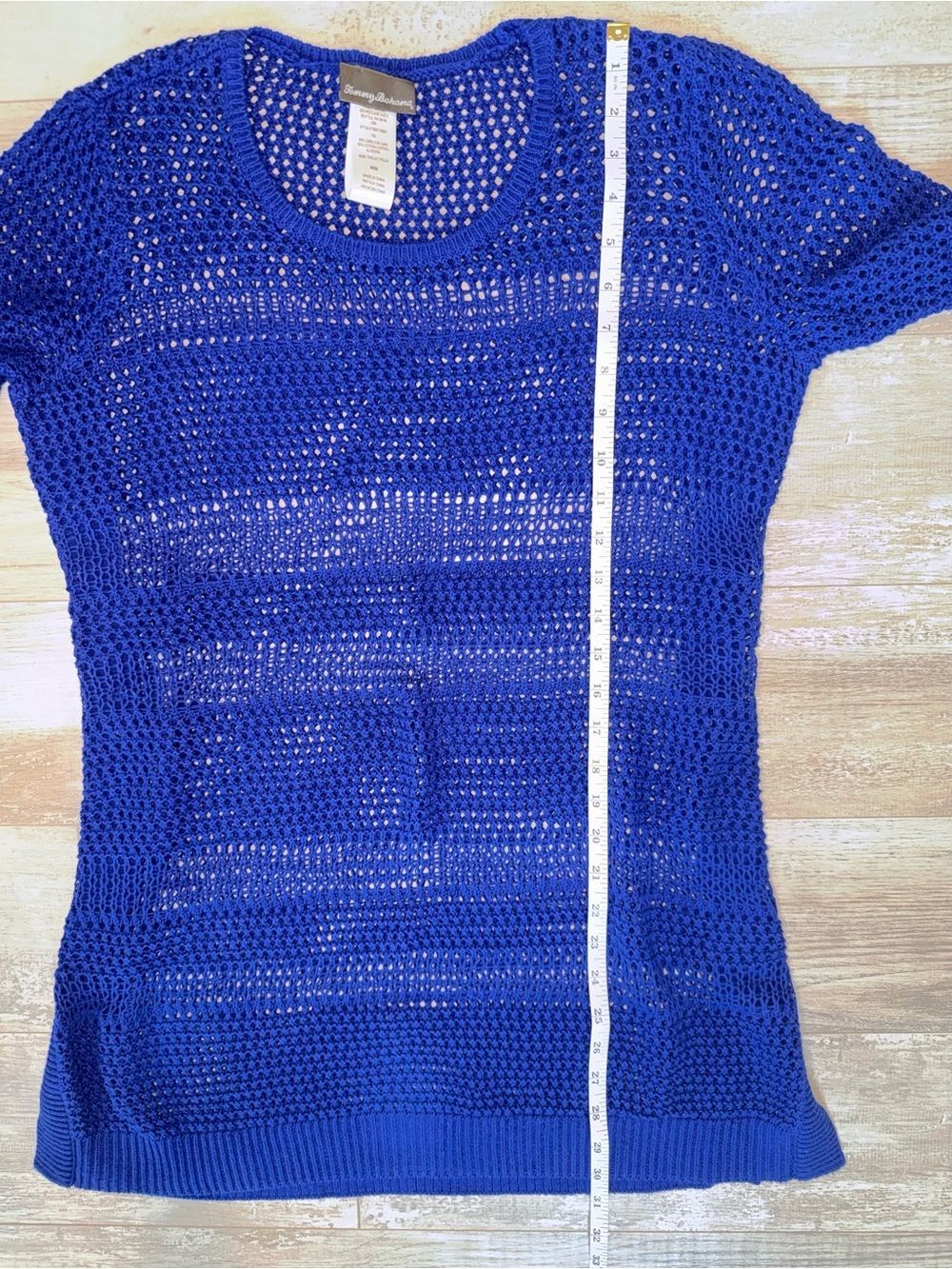 Tommy Bahama Blue Crochet Knit Swim Cover Up Tunic Cotton Linen Beach Sweater - Picture 7 of 9